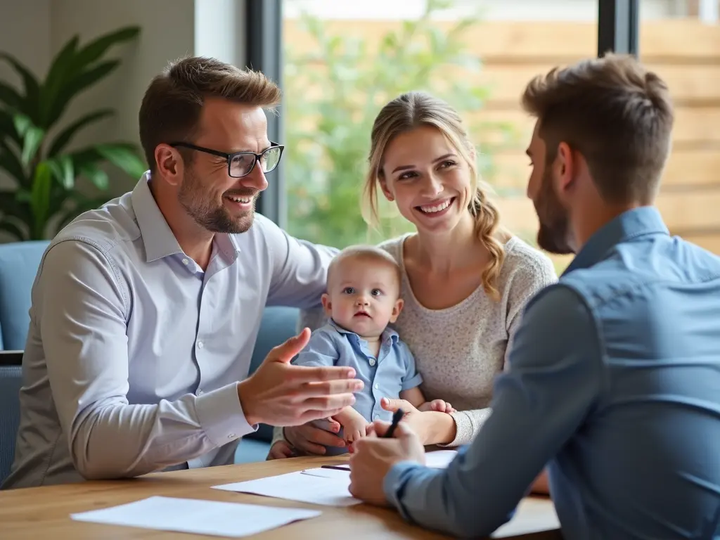 Family meeting with a mortgage broker in Ferntree Gully to discuss home loans, Lime Financial Services