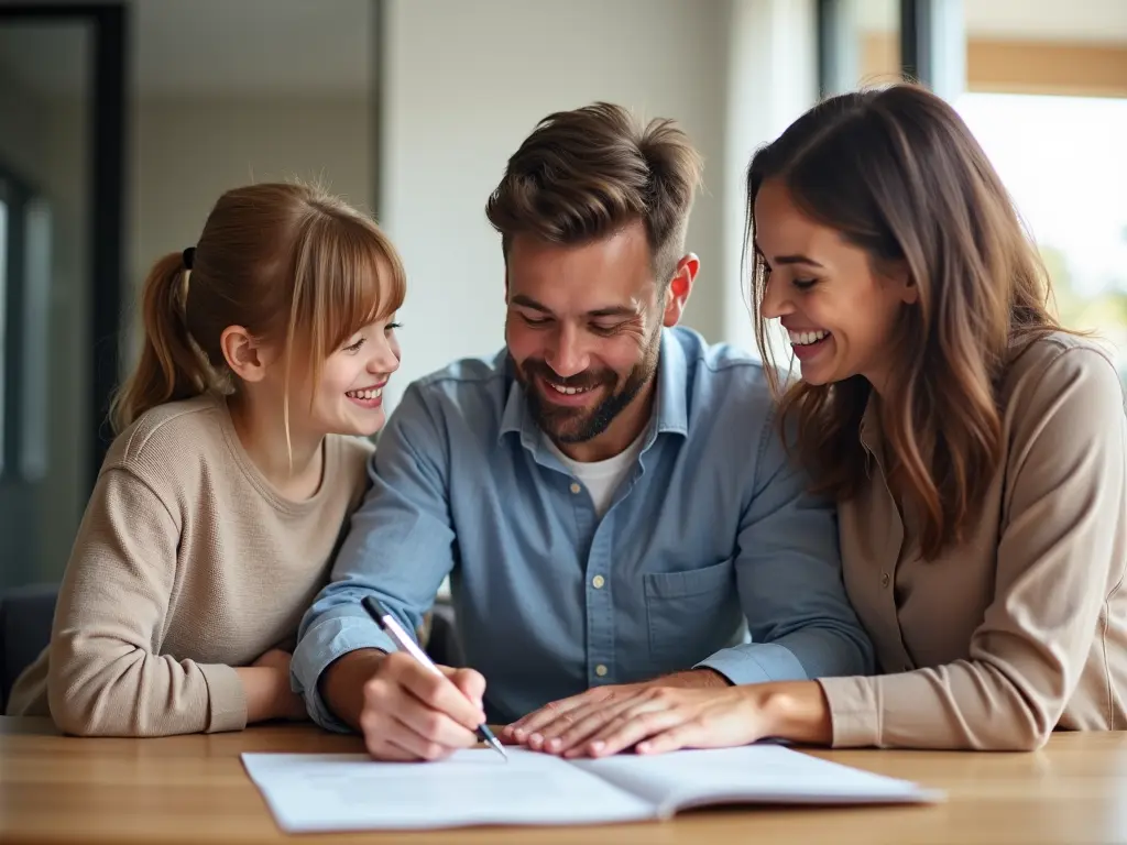 Family meeting with a mortgage broker in Gembrook to discuss home loans, Lime Financial Services