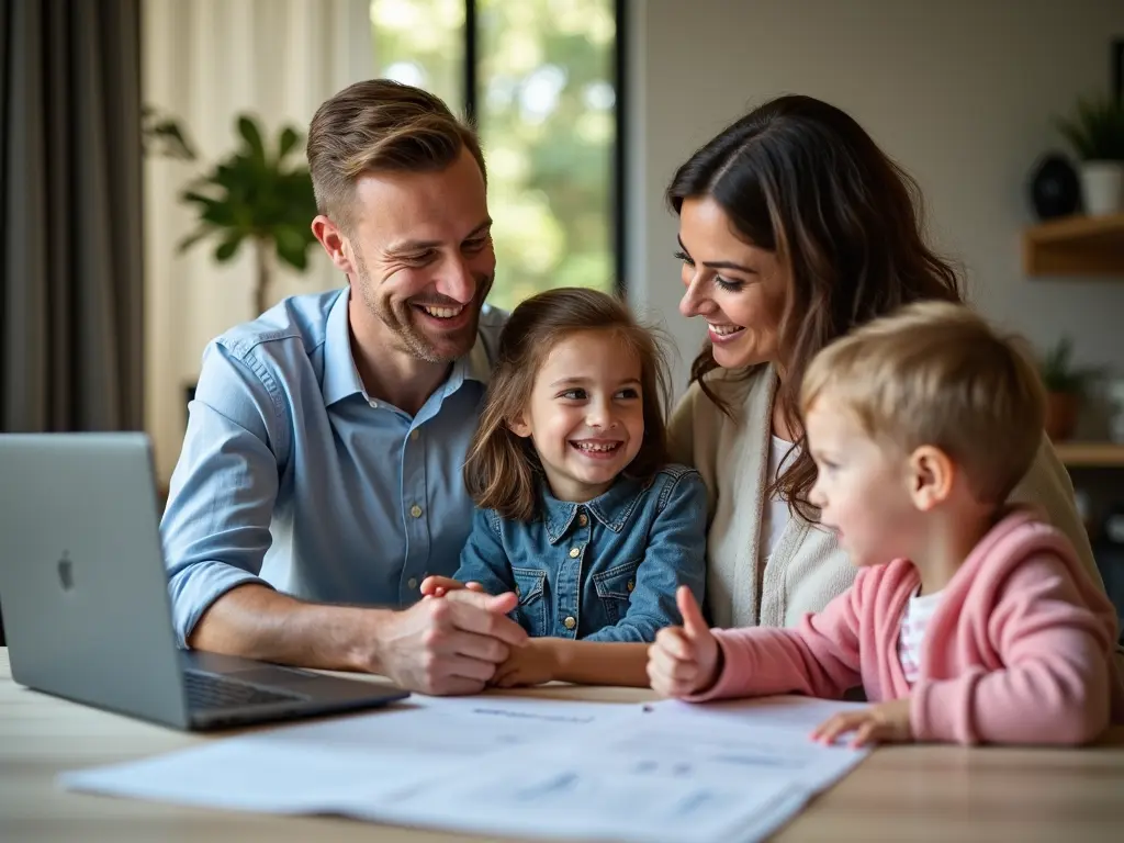 Family with mortgage broker in Emerald discussing home loan options, Lime Financial Services