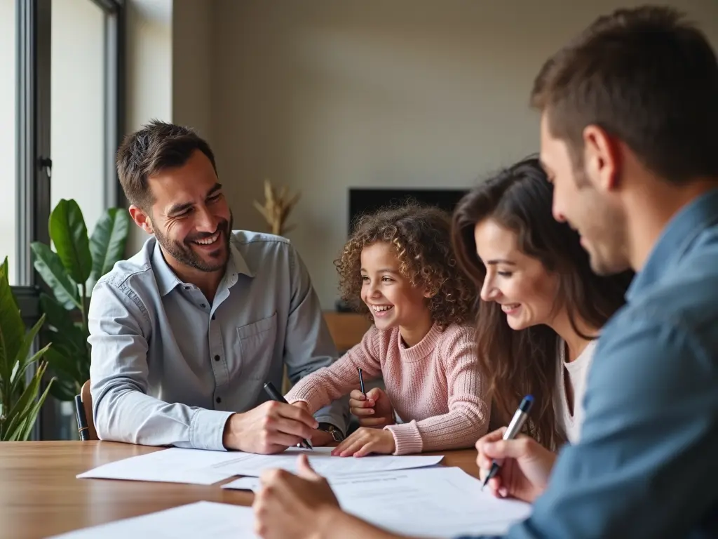 Happy family with mortgage broker in Boronia discussing home loan options, Lime Financial Services